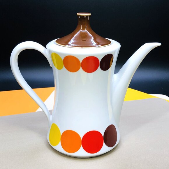 Vintage 70s Seltmann Weiden "DOTS" Porcelain Coffee Teapot: Mid-Century Mod - Picture 5 of 16